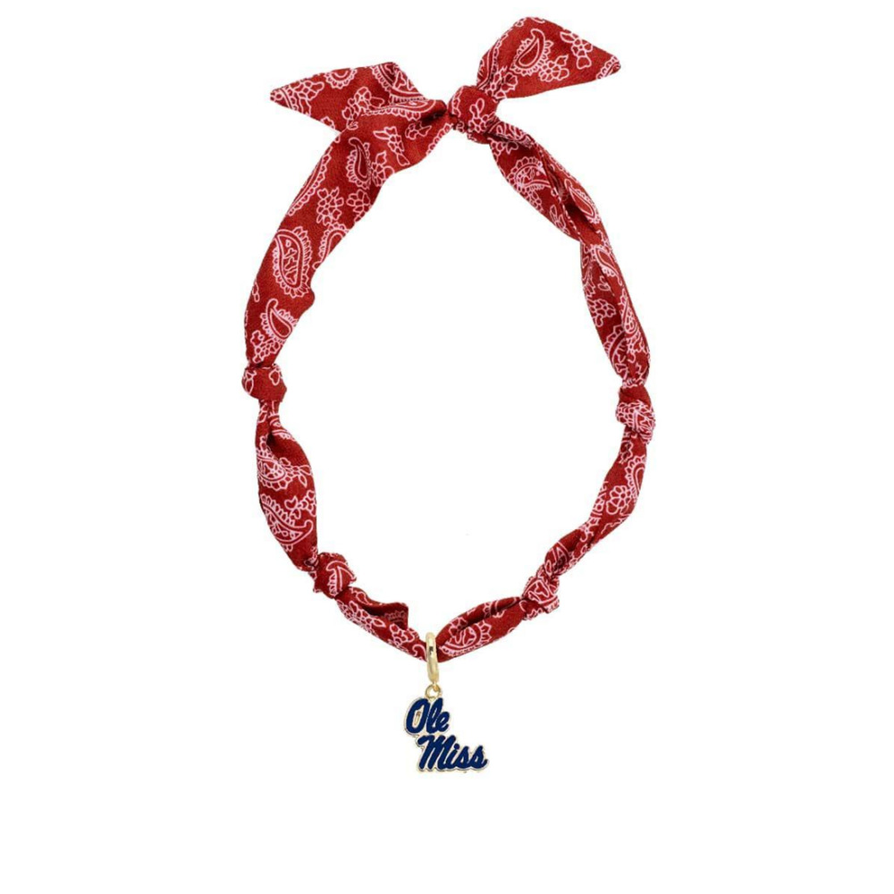 Ole Miss Rebels Bandana Scarf Necklace Gold Logo Pendant